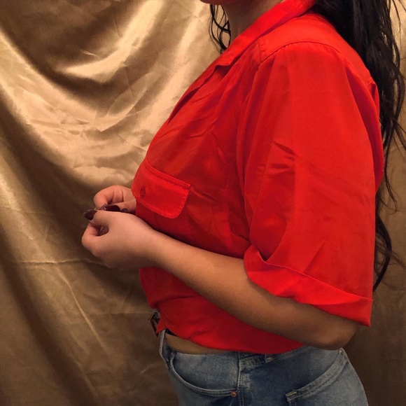 Hundred percent silk red button up - Picture 2 of 2